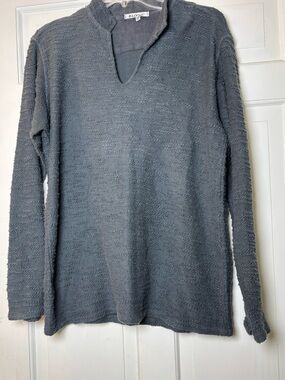 B. Loose V-Neck Slate Gray 100% Cotton Textured Pullover Women’s XS